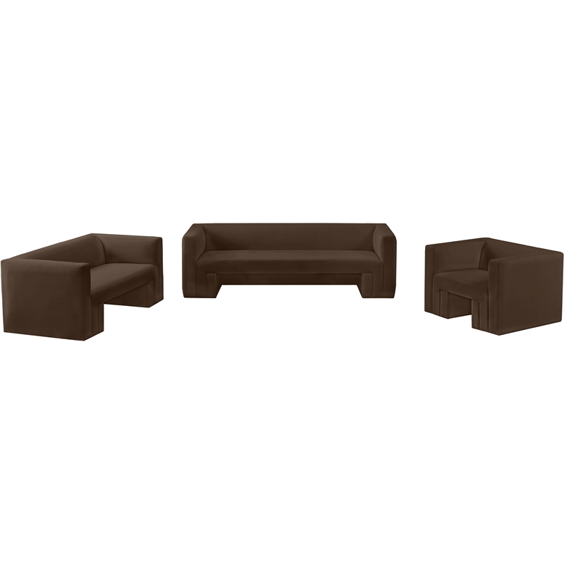 Bowery Hill Contemporary Solid Wood Frame Rich Brown Velvet Sofa