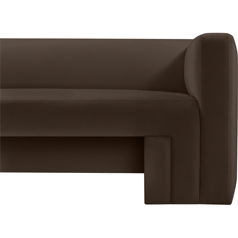 Bowery Hill Contemporary Solid Wood Frame Rich Brown Velvet Sofa
