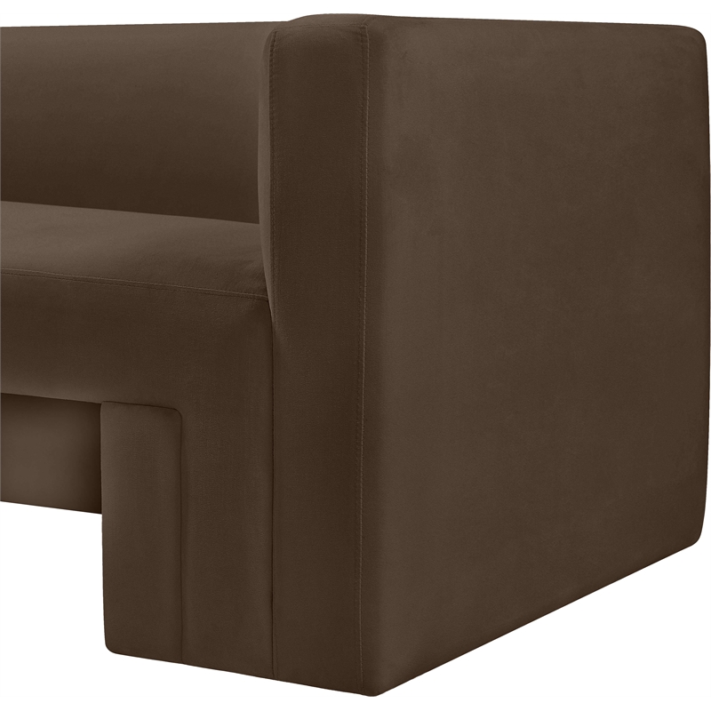 Bowery Hill Contemporary Solid Wood Frame Rich Brown Velvet Sofa