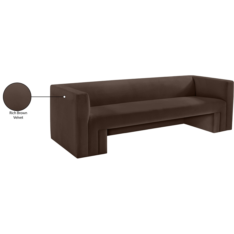 Bowery Hill Contemporary Solid Wood Frame Rich Brown Velvet Sofa