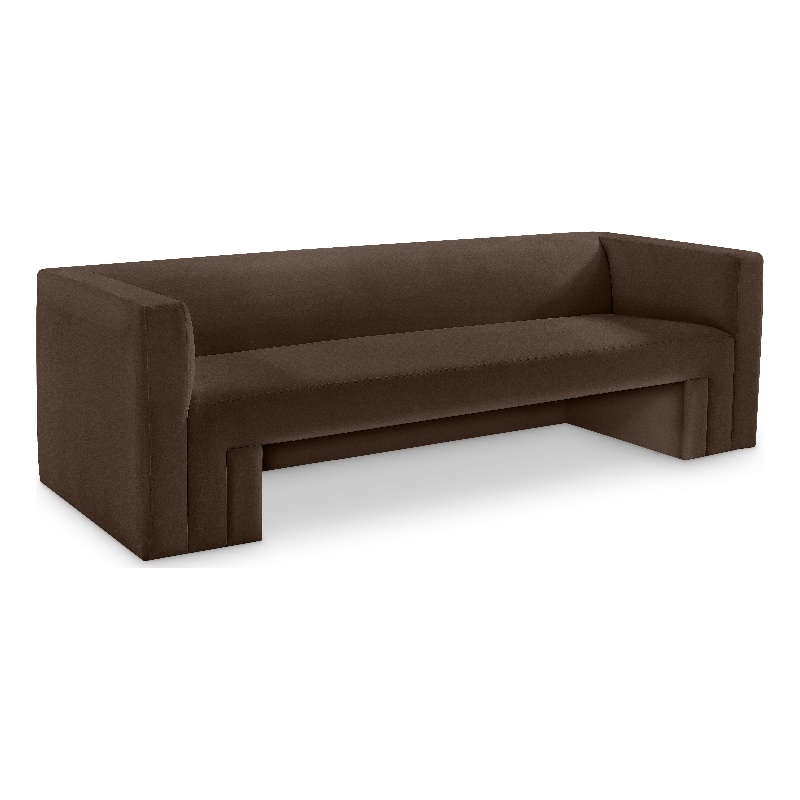 Bowery Hill Contemporary Solid Wood Frame Rich Brown Velvet Sofa