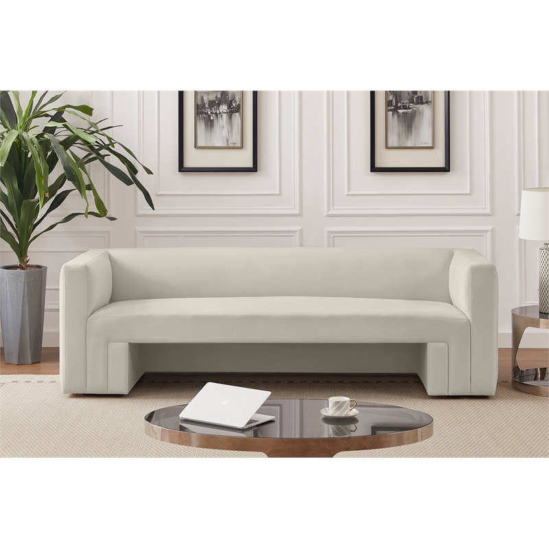 Bowery Hill Contemporary Solid Wood Frame Rich Cream Velvet Sofa