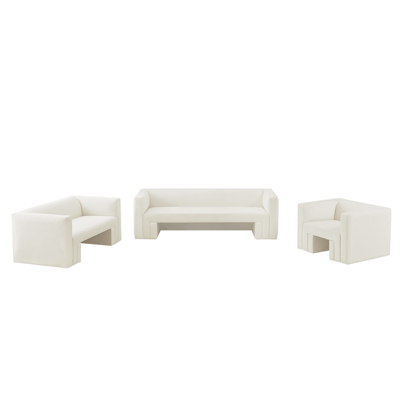 Bowery Hill Contemporary Solid Wood Frame Rich Cream Velvet Sofa