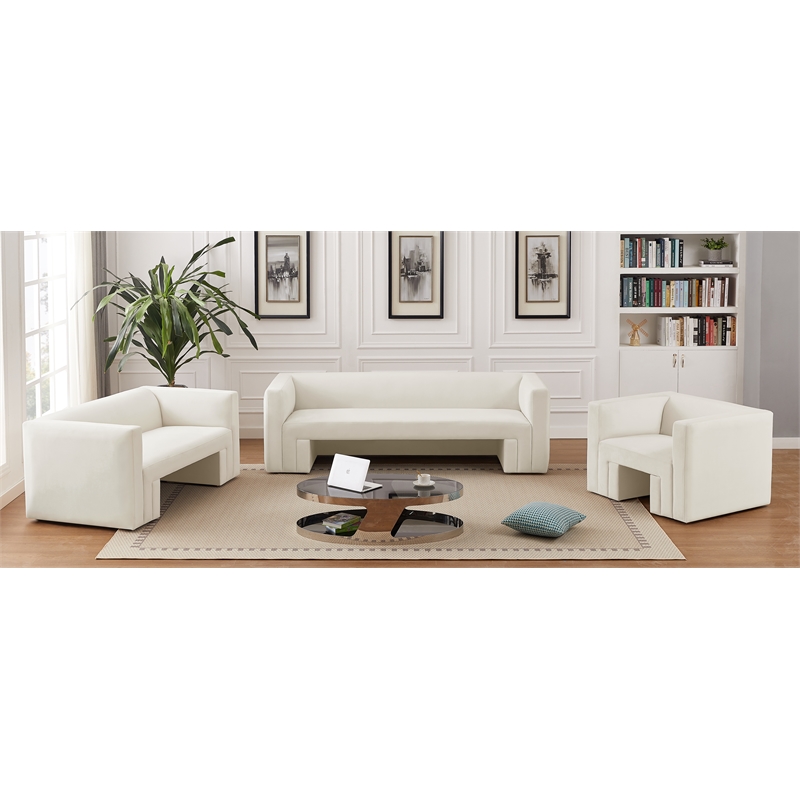 Bowery Hill Contemporary Solid Wood Frame Rich Cream Velvet Sofa