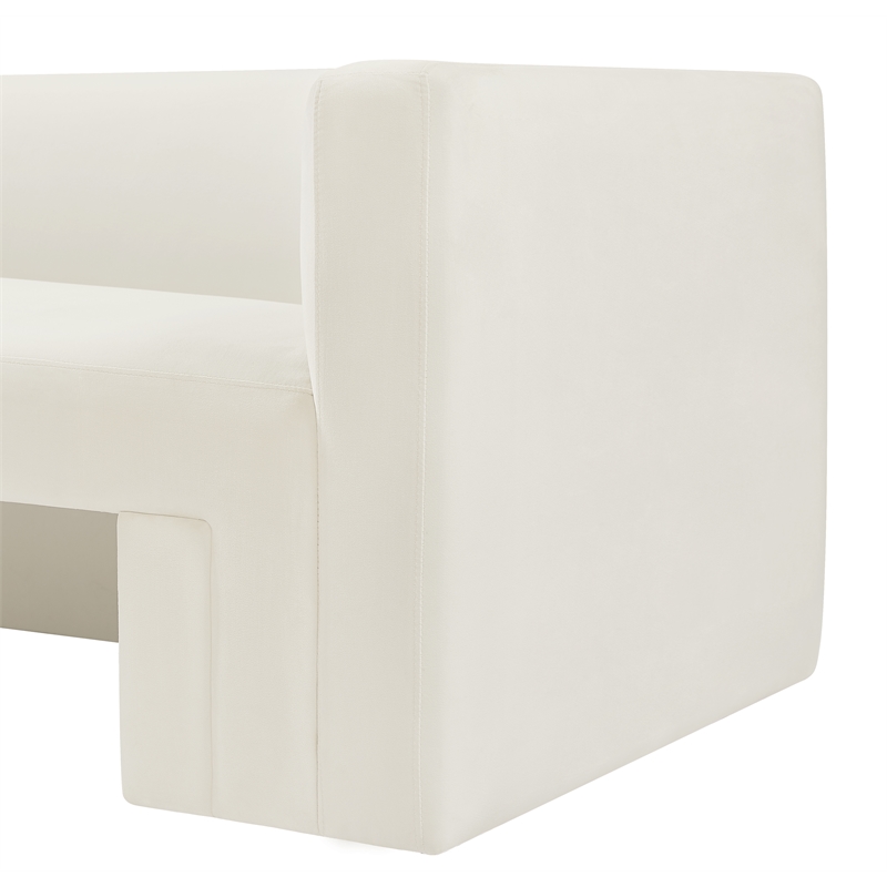 Bowery Hill Contemporary Solid Wood Frame Rich Cream Velvet Sofa