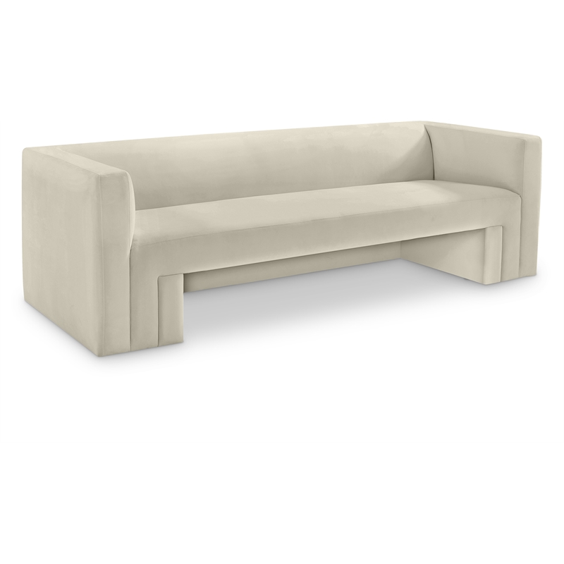 Bowery Hill Contemporary Solid Wood Frame Rich Cream Velvet Sofa