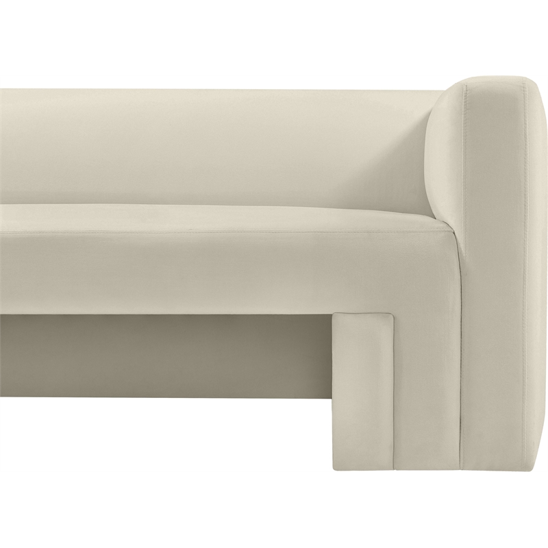 Bowery Hill Contemporary Solid Wood Frame Rich Cream Velvet Sofa