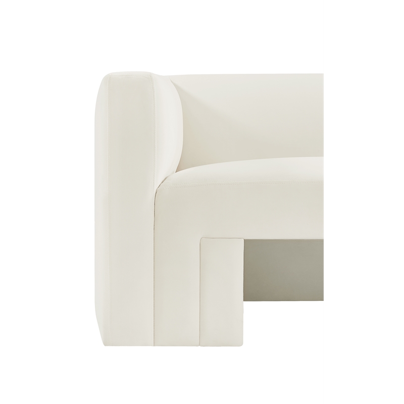Bowery Hill Contemporary Solid Wood Frame Rich Cream Velvet Sofa