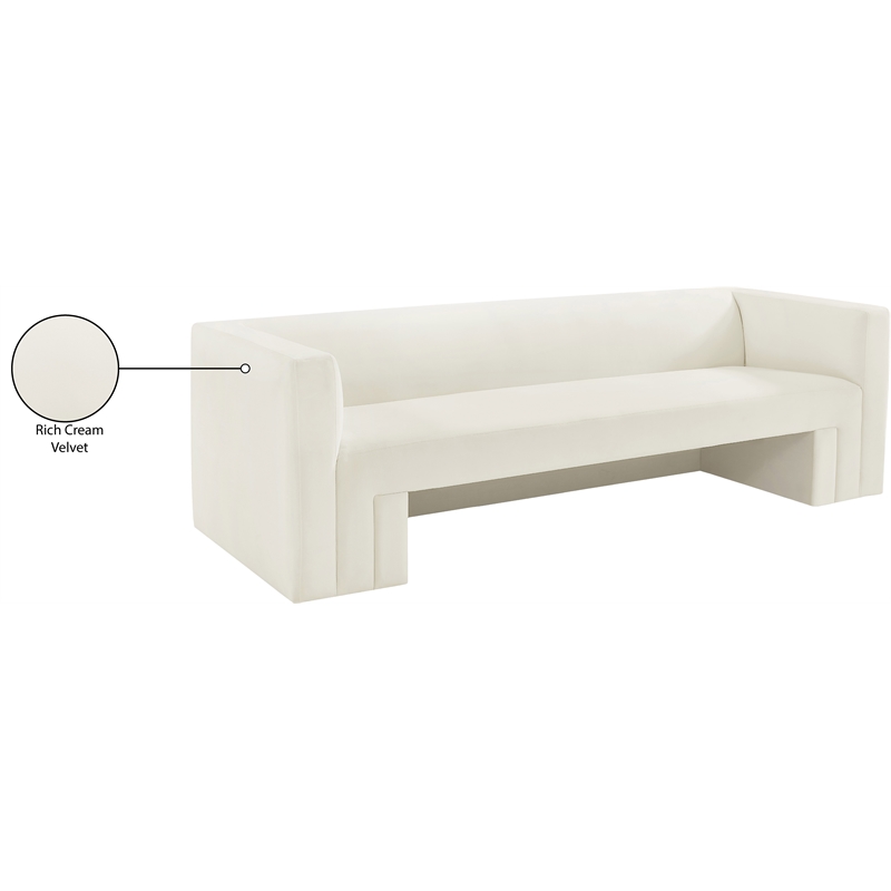 Bowery Hill Contemporary Solid Wood Frame Rich Cream Velvet Sofa