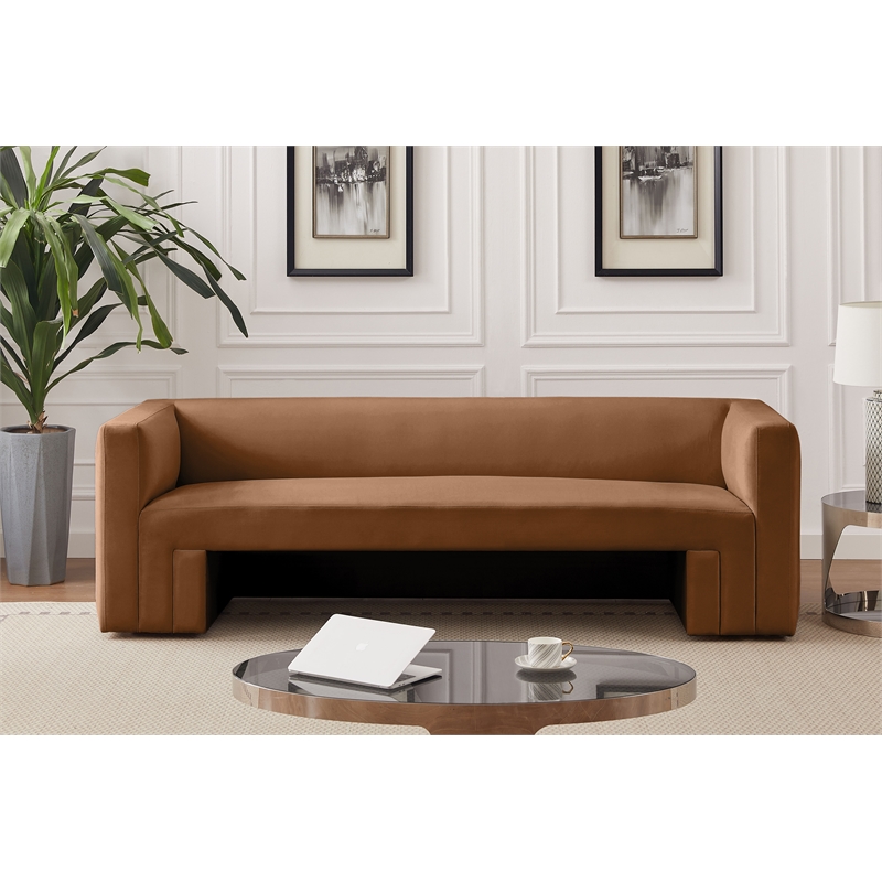 Bowery Hill Contemporary Solid Wood Frame Soft Saddle Velvet Sofa