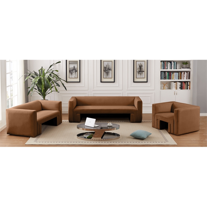 Bowery Hill Contemporary Solid Wood Frame Soft Saddle Velvet Sofa