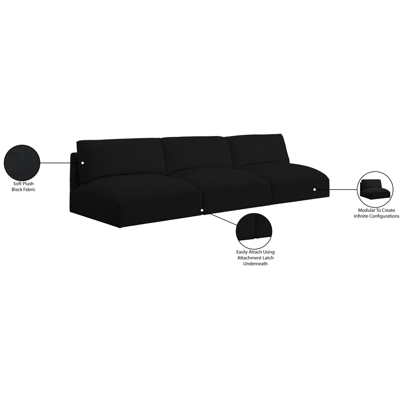 Bowery Hill Contemporary Soft Plush Black Fabric Modular Sofa