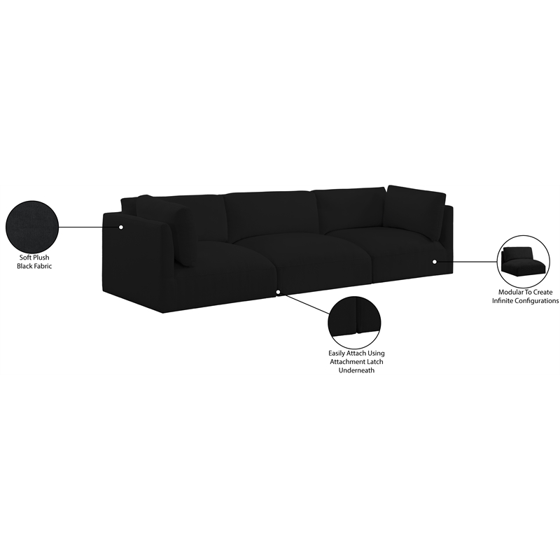 Bowery Hill Contemporary Soft Plush Black Fabric Modular Sofa