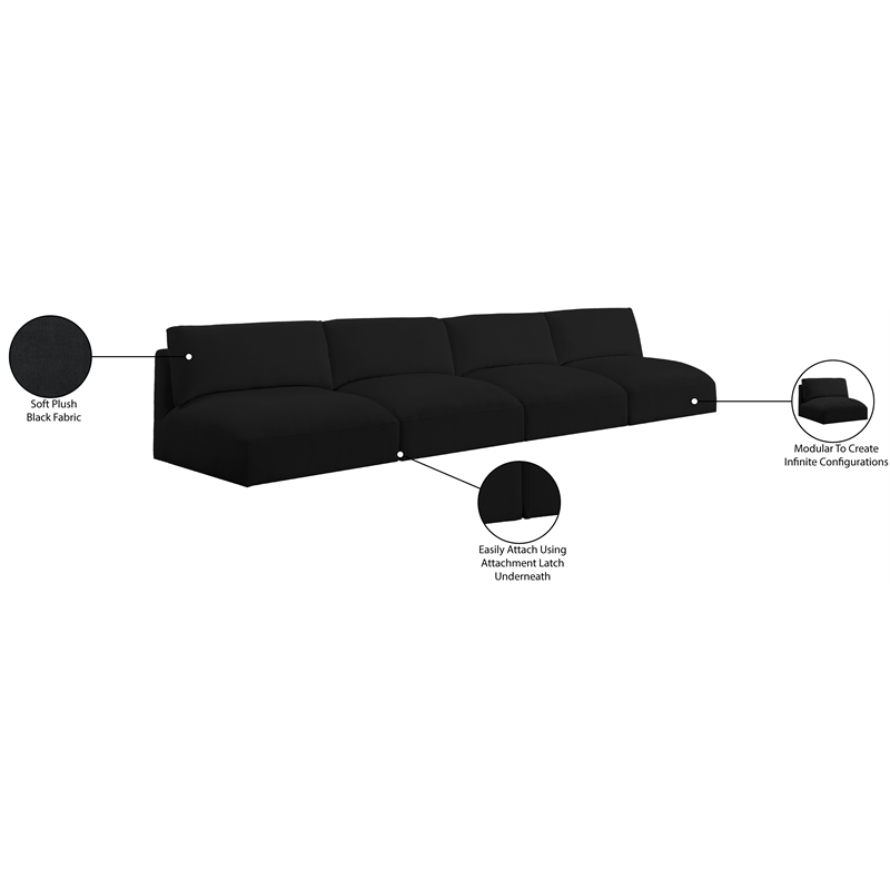 Bowery Hill Contemporary Soft Plush Black Fabric Modular Sofa