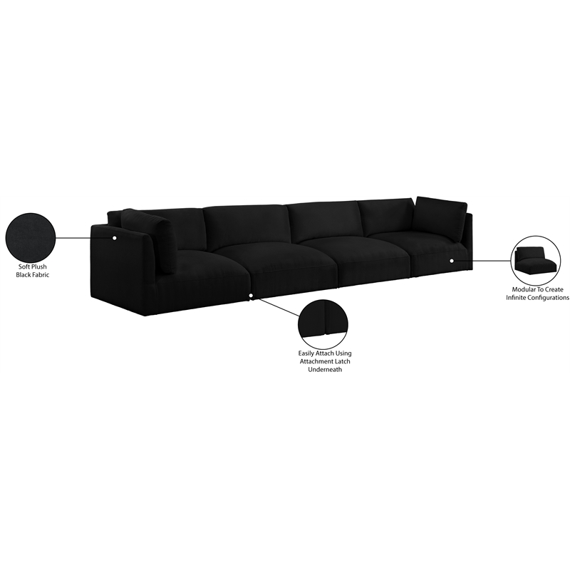 Bowery Hill Contemporary Soft Plush Black Fabric Modular Sofa