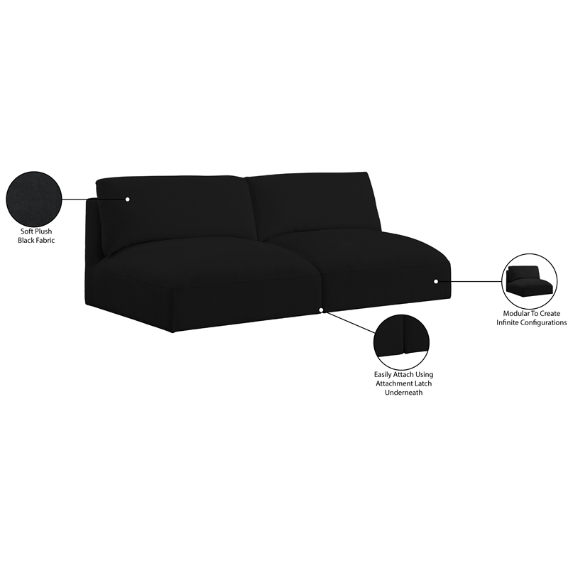 Bowery Hill Contemporary Soft Plush Black Fabric Modular Sofa