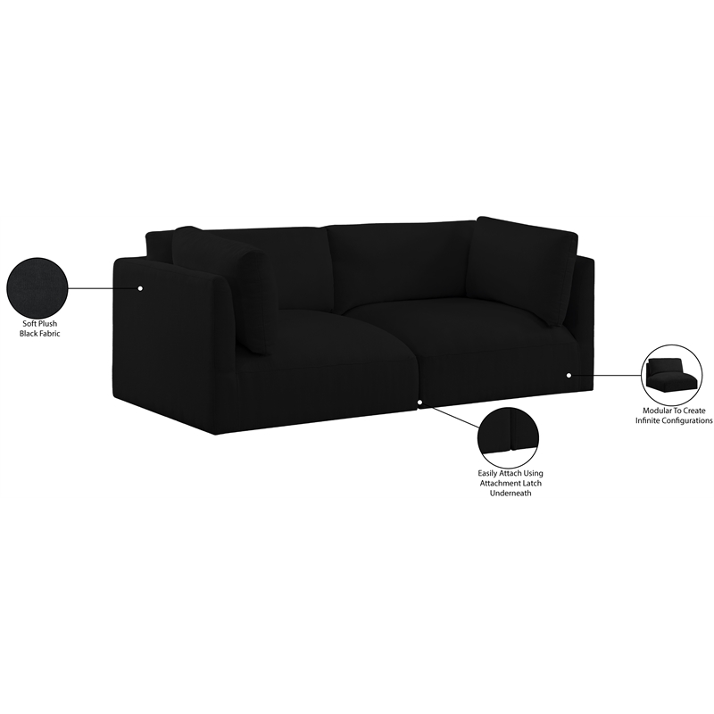 Bowery Hill Contemporary Soft Plush Black Fabric Modular Sofa