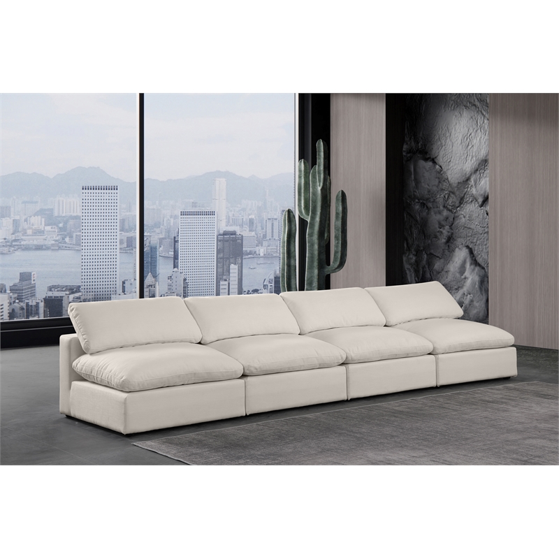 Bowery Hill Upholstered Beige Linen Textured Fabric 4-Piece Modular Sofa