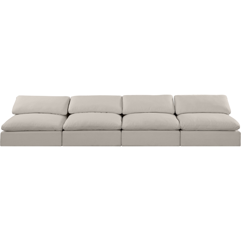 Bowery Hill Upholstered Beige Linen Textured Fabric 4-Piece Modular Sofa