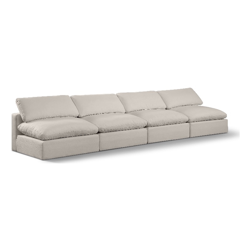 Bowery Hill Upholstered Beige Linen Textured Fabric 4-Piece Modular Sofa