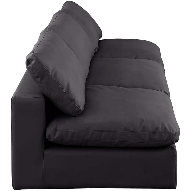 Bowery Hill Contemporary Black Vegan Leather 3-Piece Modular Sofa
