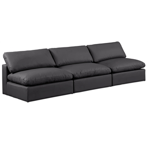 Bowery Hill Contemporary Black Vegan Leather 3-Piece Modular Sofa