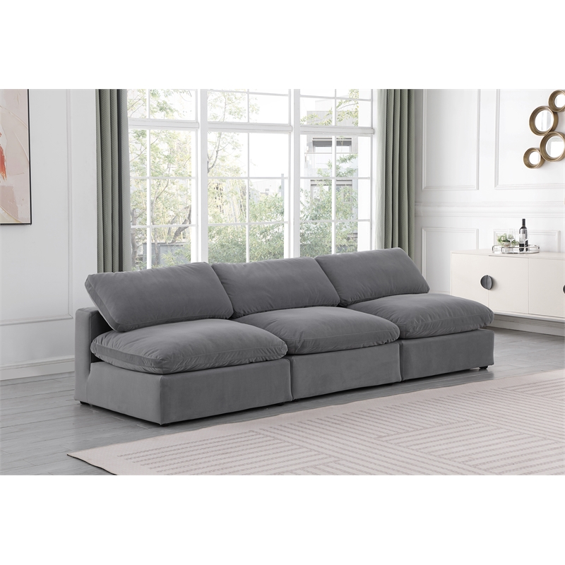 Bowery Hill Contemporary Soft Grey Velvet 3-Piece Modular Sofa