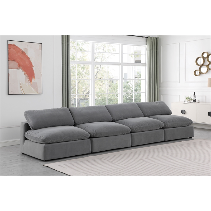 Bowery Hill Contemporary Soft Grey Velvet 4-Piece Modular Sofa