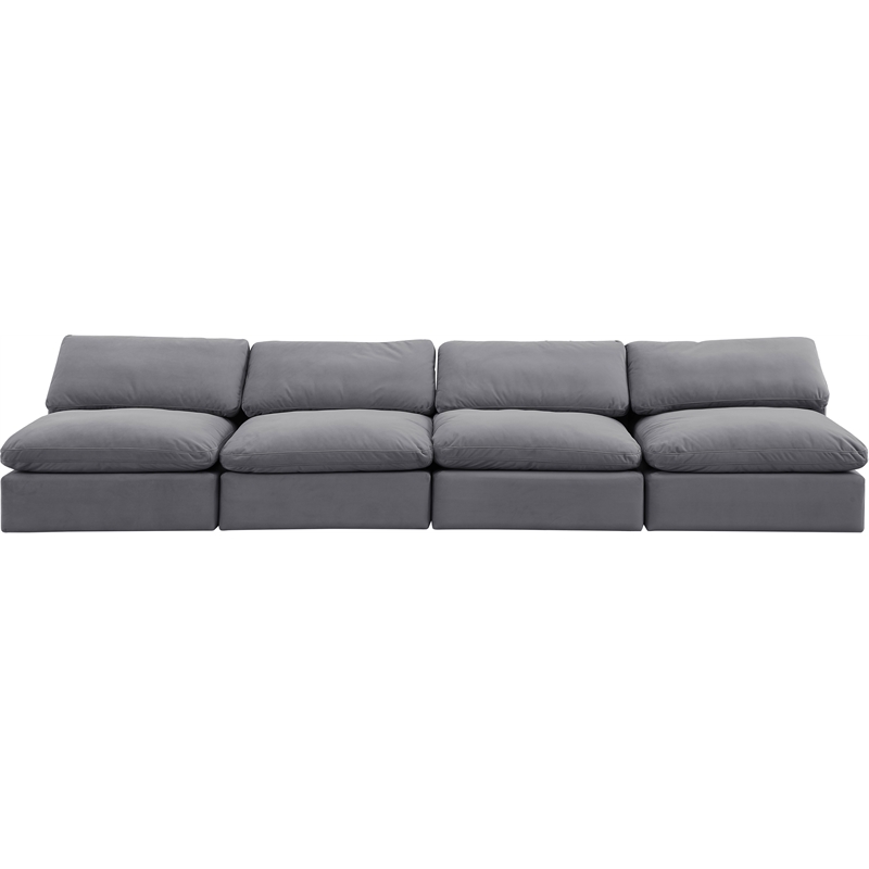 Bowery Hill Contemporary Soft Grey Velvet 4-Piece Modular Sofa