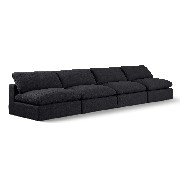 Bowery Hill Upholstered Black Linen Textured Fabric 4-Piece Modular Sofa