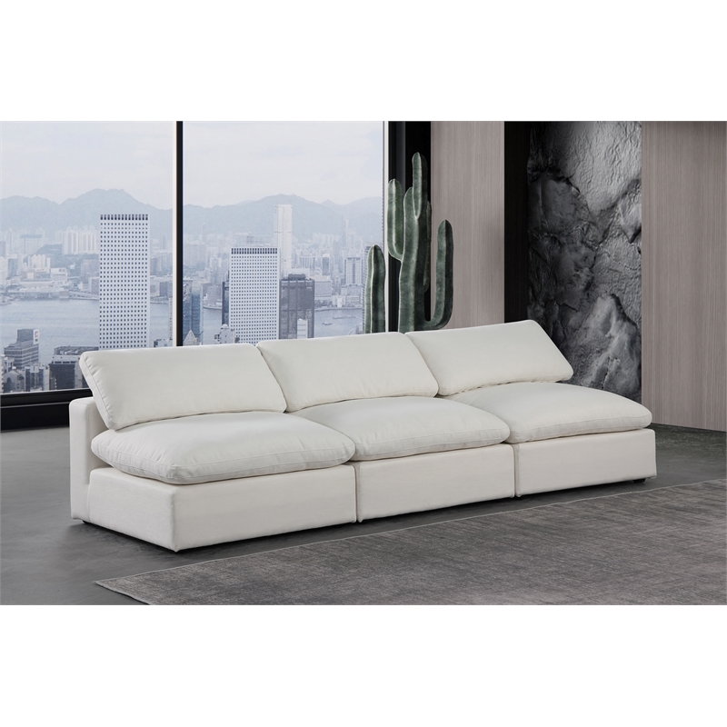 Bowery Hill Upholstered Cream Linen Textured Fabric 3-Piece Modular Sofa
