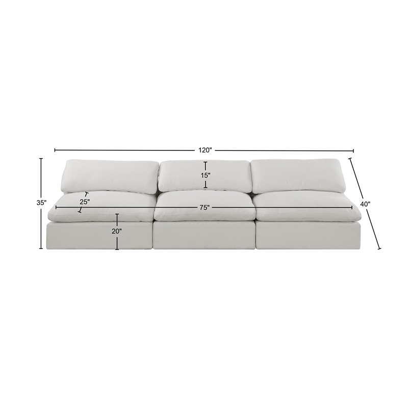 Bowery Hill Upholstered Cream Linen Textured Fabric 3-Piece Modular Sofa