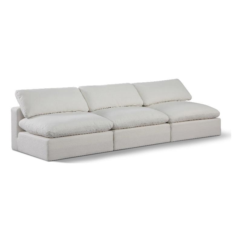 Bowery Hill Upholstered Cream Linen Textured Fabric 3-Piece Modular Sofa