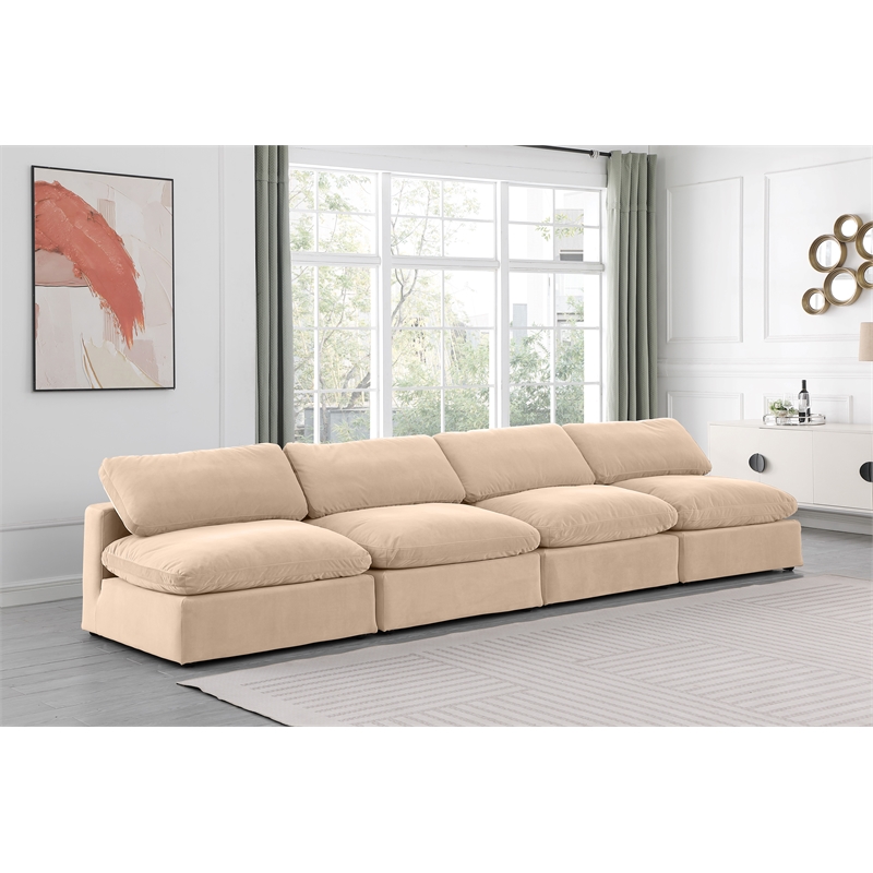Bowery Hill Contemporary Soft Beige Velvet 4-Piece Modular Sofa