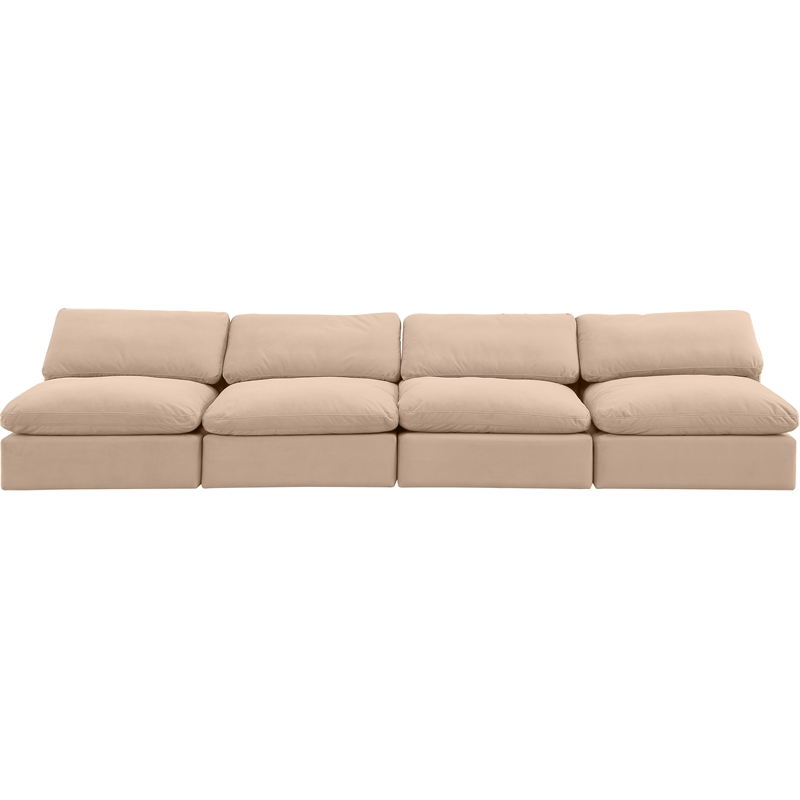 Bowery Hill Contemporary Soft Beige Velvet 4-Piece Modular Sofa