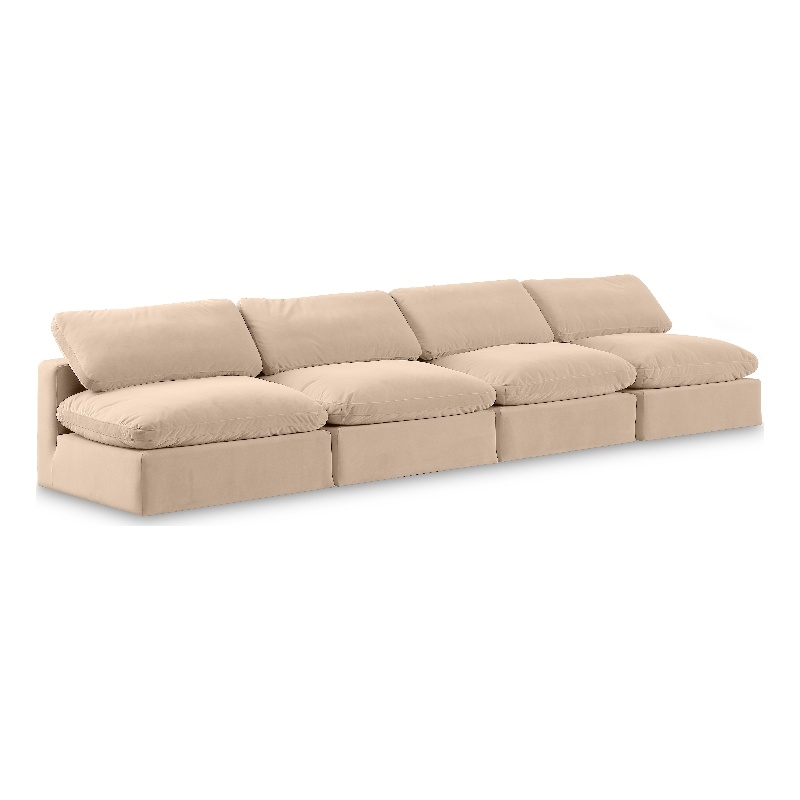 Bowery Hill Contemporary Soft Beige Velvet 4-Piece Modular Sofa