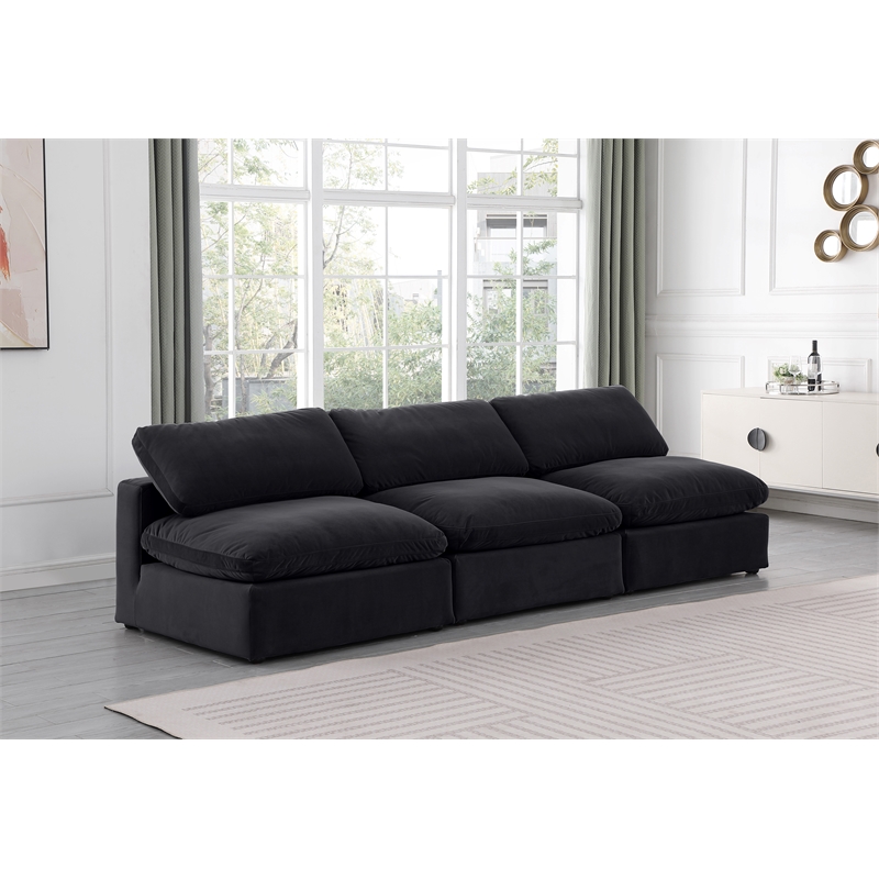 Bowery Hill Contemporary Soft Black Velvet 3-Piece Modular Sofa