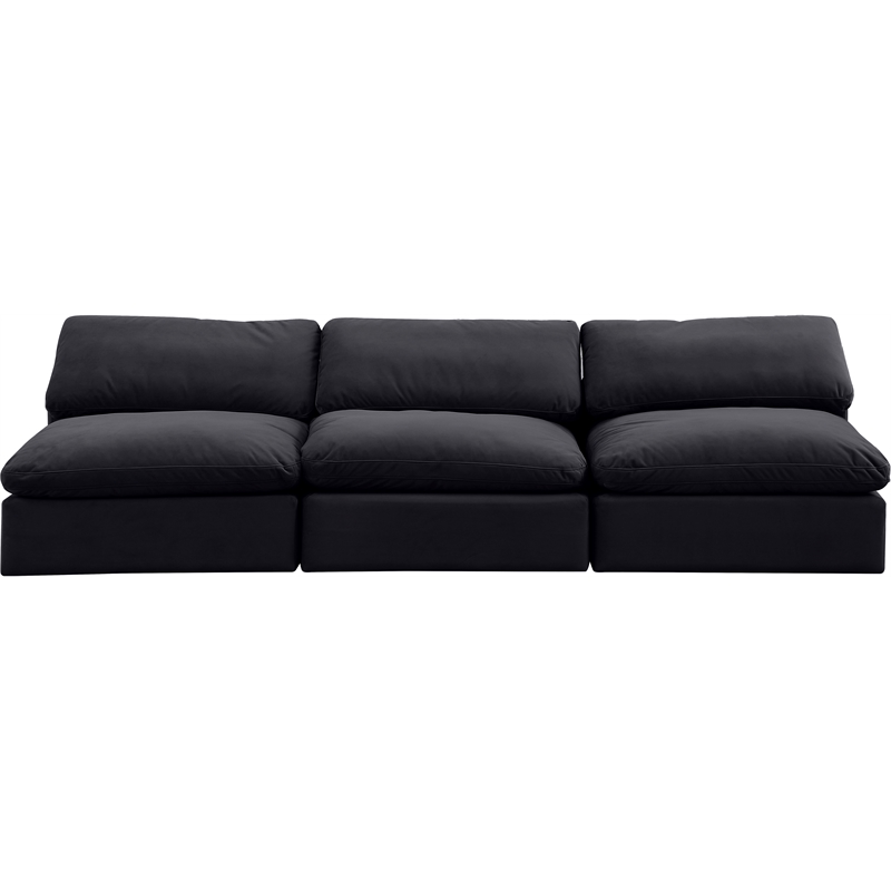 Bowery Hill Contemporary Soft Black Velvet 3-Piece Modular Sofa