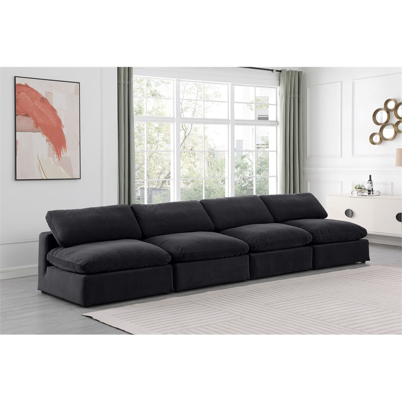 Bowery Hill Contemporary Soft Black Velvet 4-Piece Modular Sofa