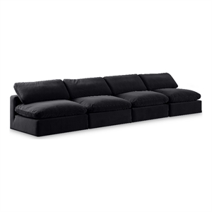Bowery Hill Contemporary Soft Black Velvet 4-Piece Modular Sofa
