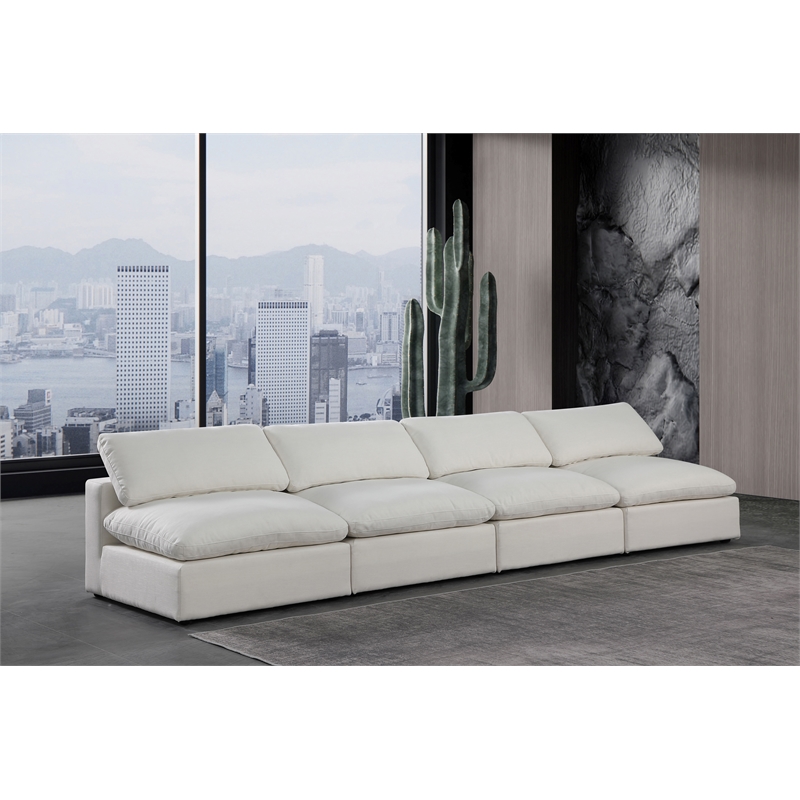 Bowery Hill Upholstered Cream Linen Textured Fabric 4-Piece Modular Sofa