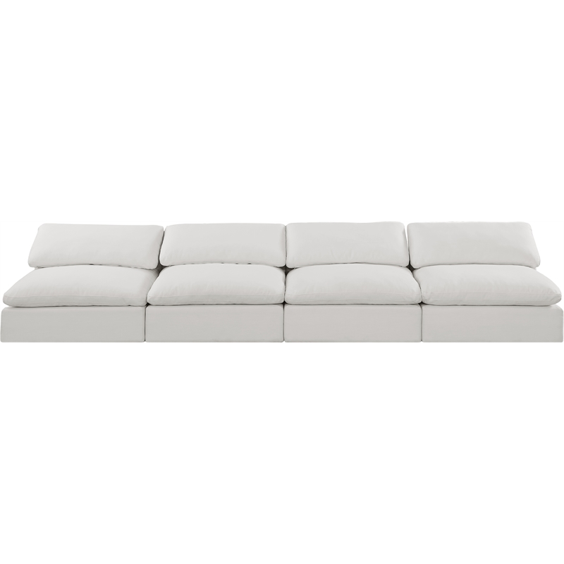 Bowery Hill Upholstered Cream Linen Textured Fabric 4-Piece Modular Sofa