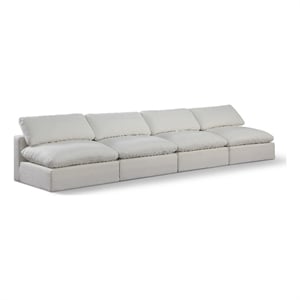 Bowery Hill Upholstered Cream Linen Textured Fabric 4-Piece Modular Sofa