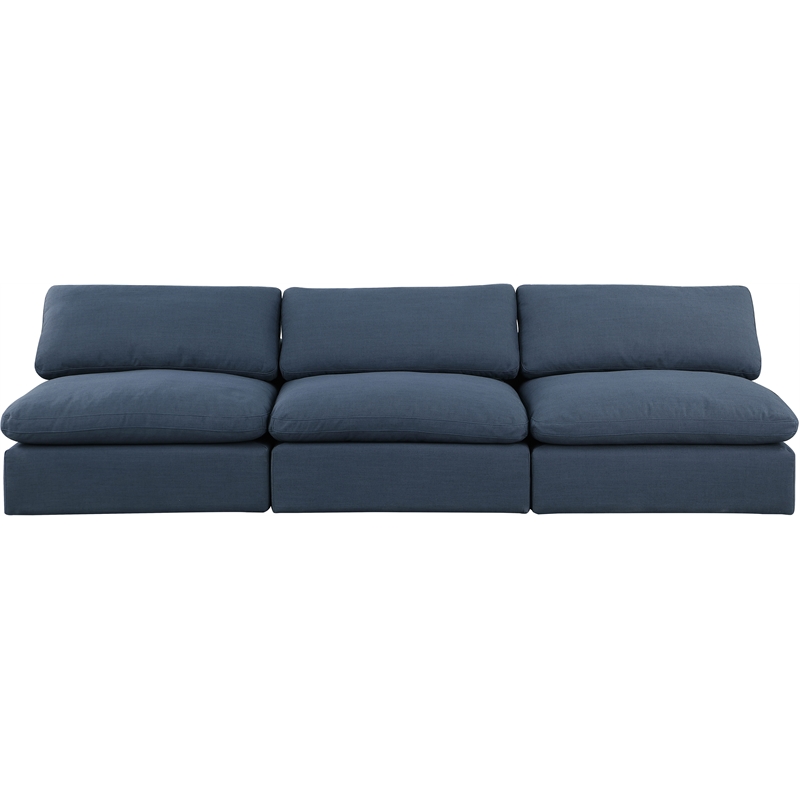 Bowery Hill Upholstered Navy Linen Textured Fabric 3-Piece Modular Sofa