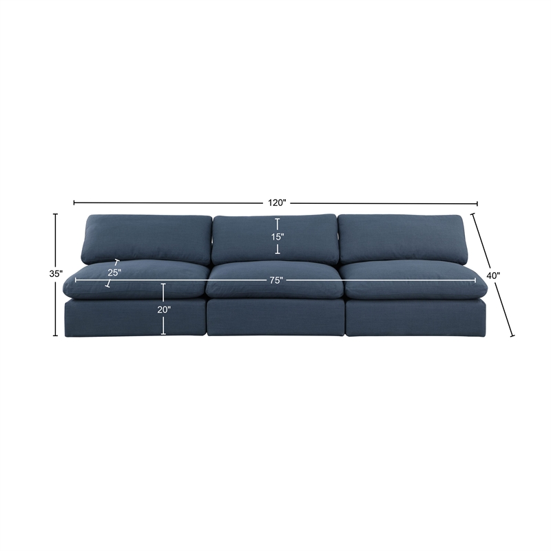 Bowery Hill Upholstered Navy Linen Textured Fabric 3-Piece Modular Sofa