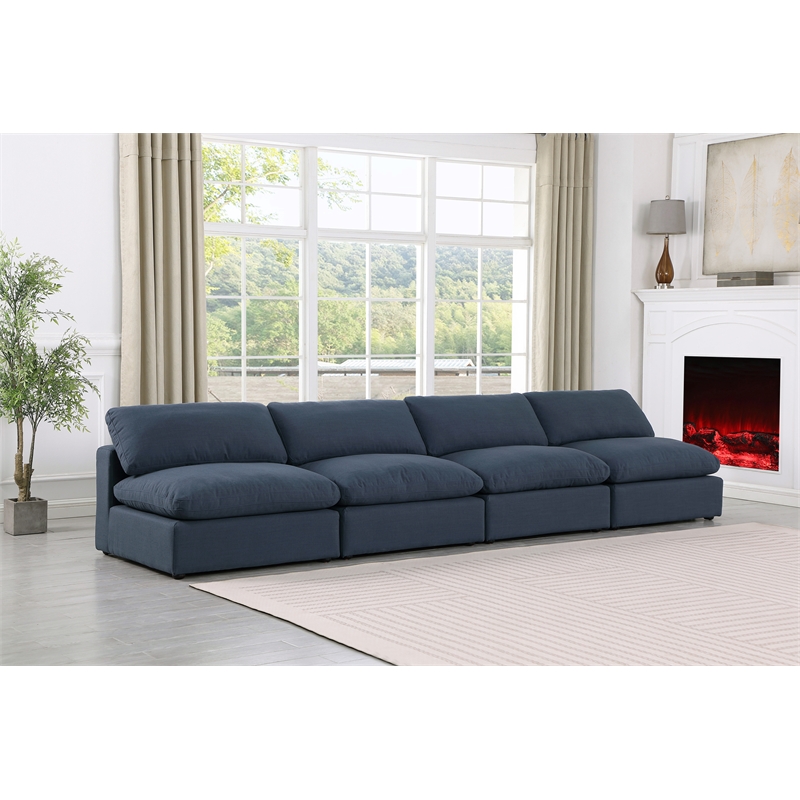 Bowery Hill Upholstered Navy Linen Textured Fabric 4-Piece Modular Sofa