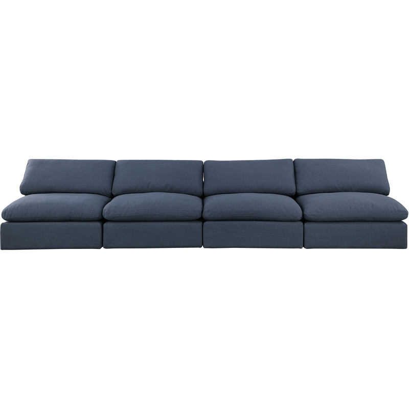 Bowery Hill Upholstered Navy Linen Textured Fabric 4-Piece Modular Sofa