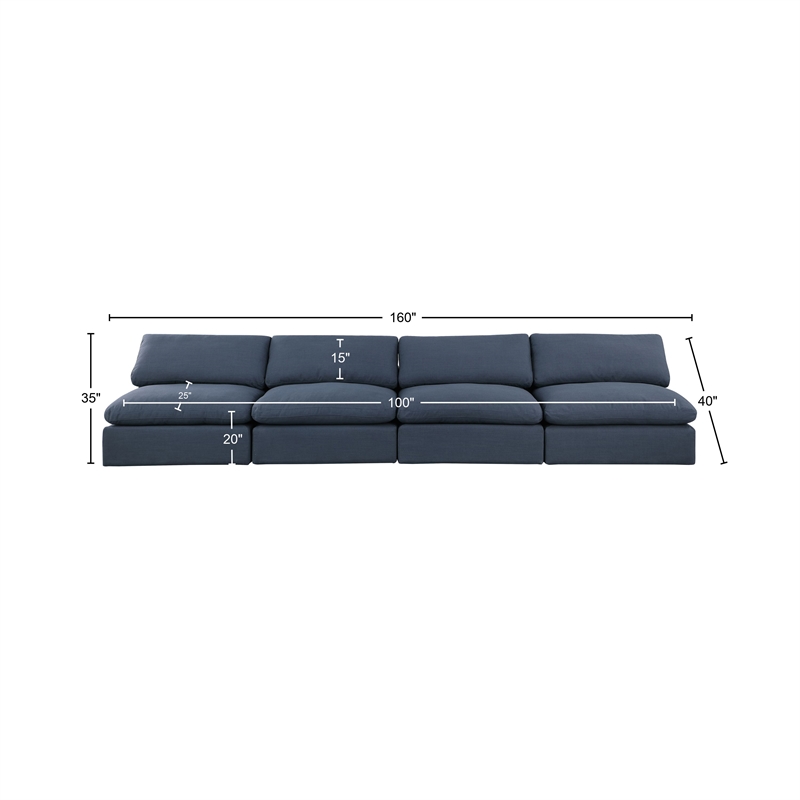 Bowery Hill Upholstered Navy Linen Textured Fabric 4-Piece Modular Sofa