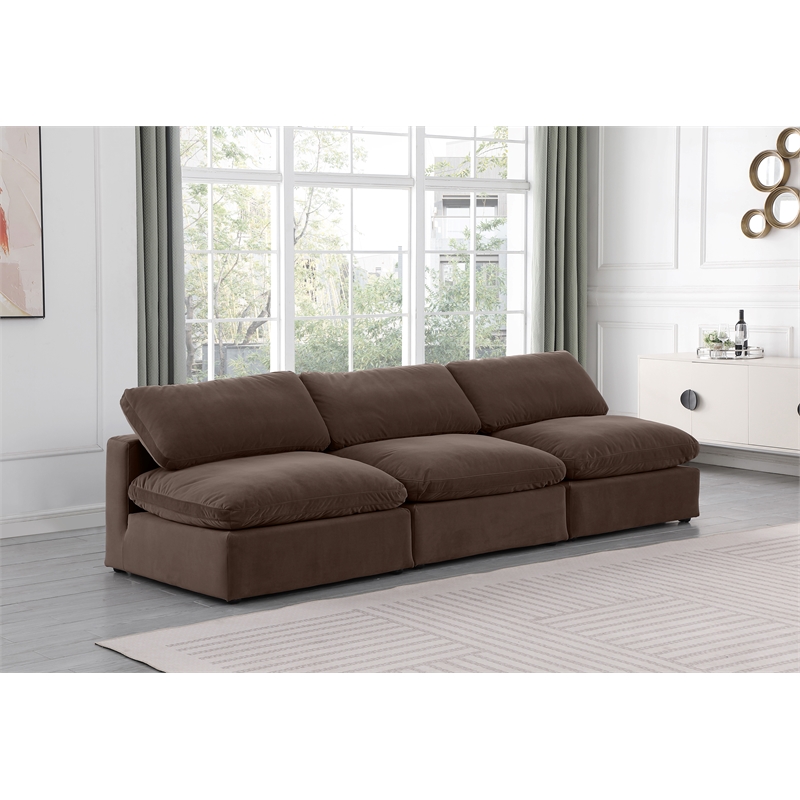 Bowery Hill Contemporary Soft Brown Velvet 3-Piece Modular Sofa