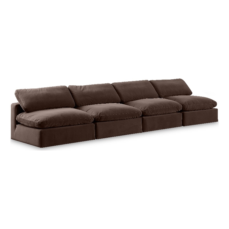 Bowery Hill Contemporary Soft Brown Velvet 4-Piece Modular Sofa